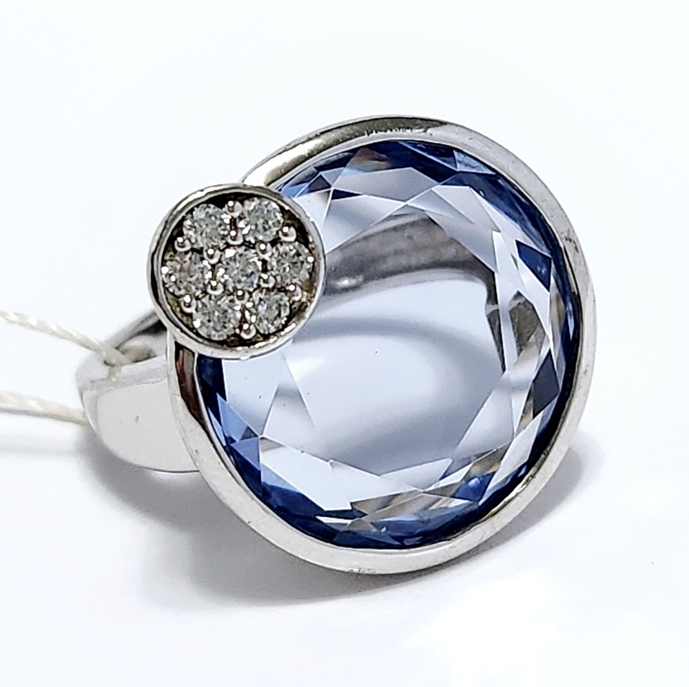 New Sterling silver round blue ring sz 6.5